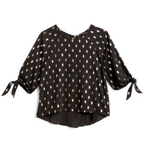 LARIE TIE SLEEVE FOIL PRINT BLOUSE